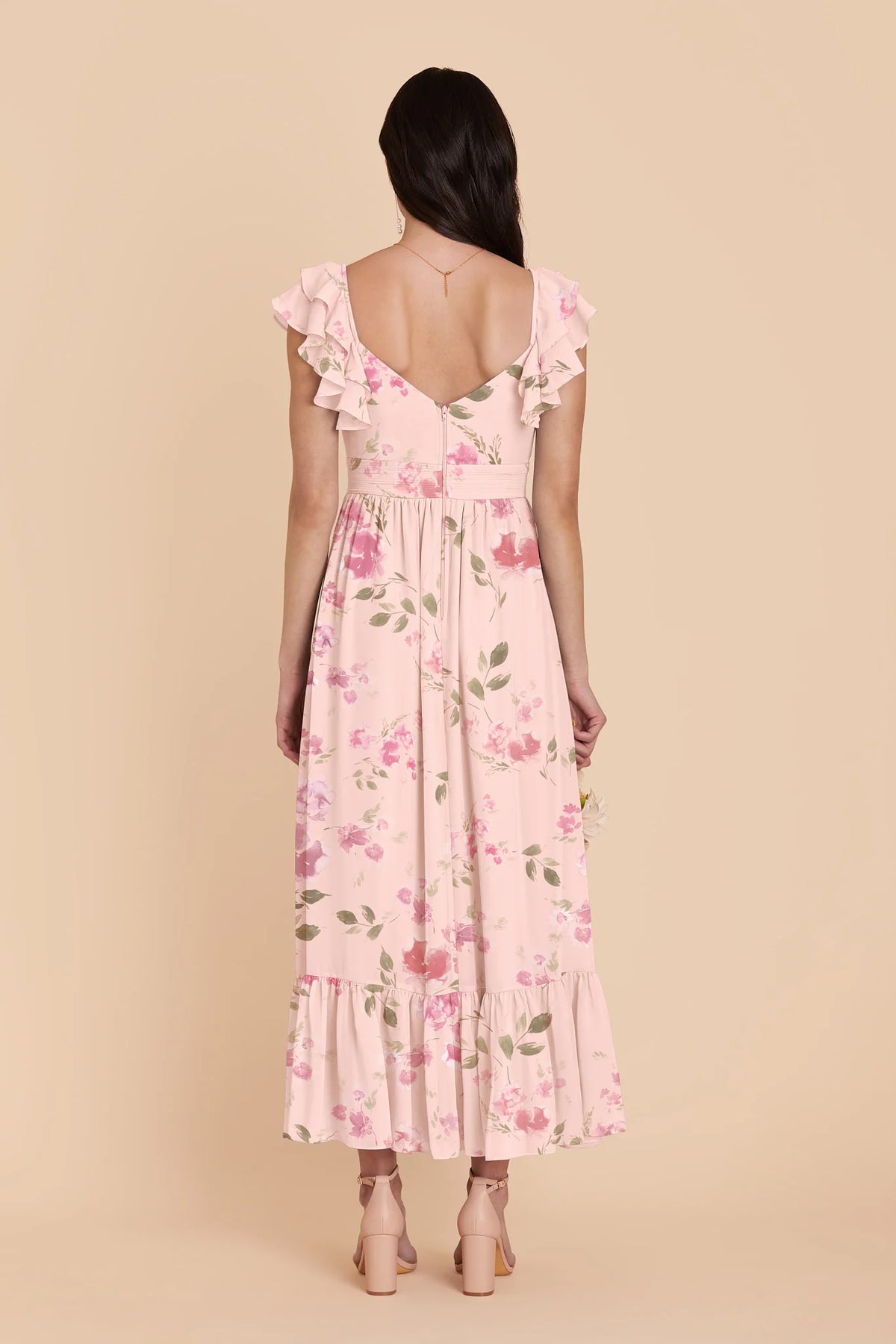 Talia Blush Pink Rococo Floral back view bridesmaid dress