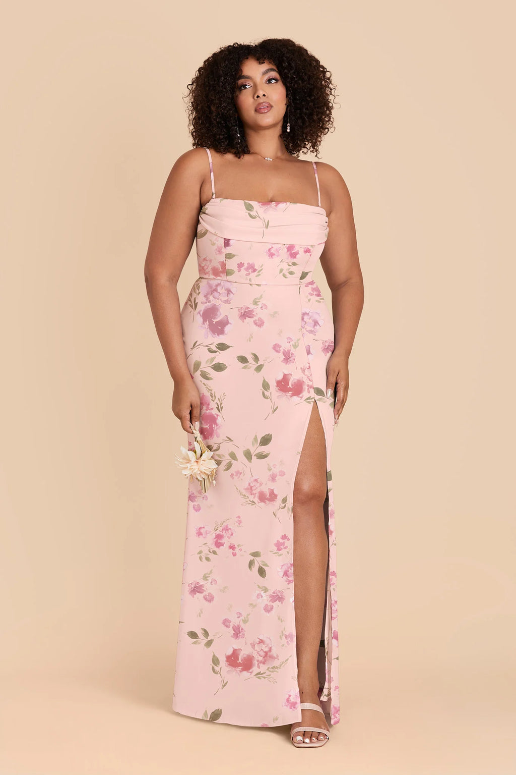 Odessa Blush Pink Rococo Floral front view bridesmaid dress