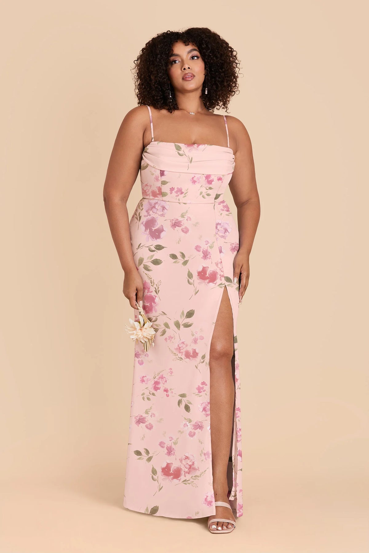 Odessa Blush Pink Rococo Floral front view bridesmaid dress