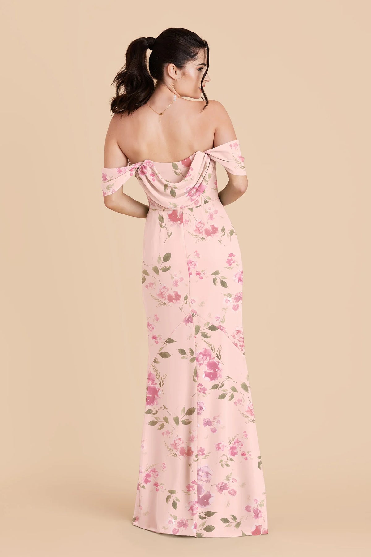 Odessa Blush Pink Rococo Floral back view bridesmaid dress