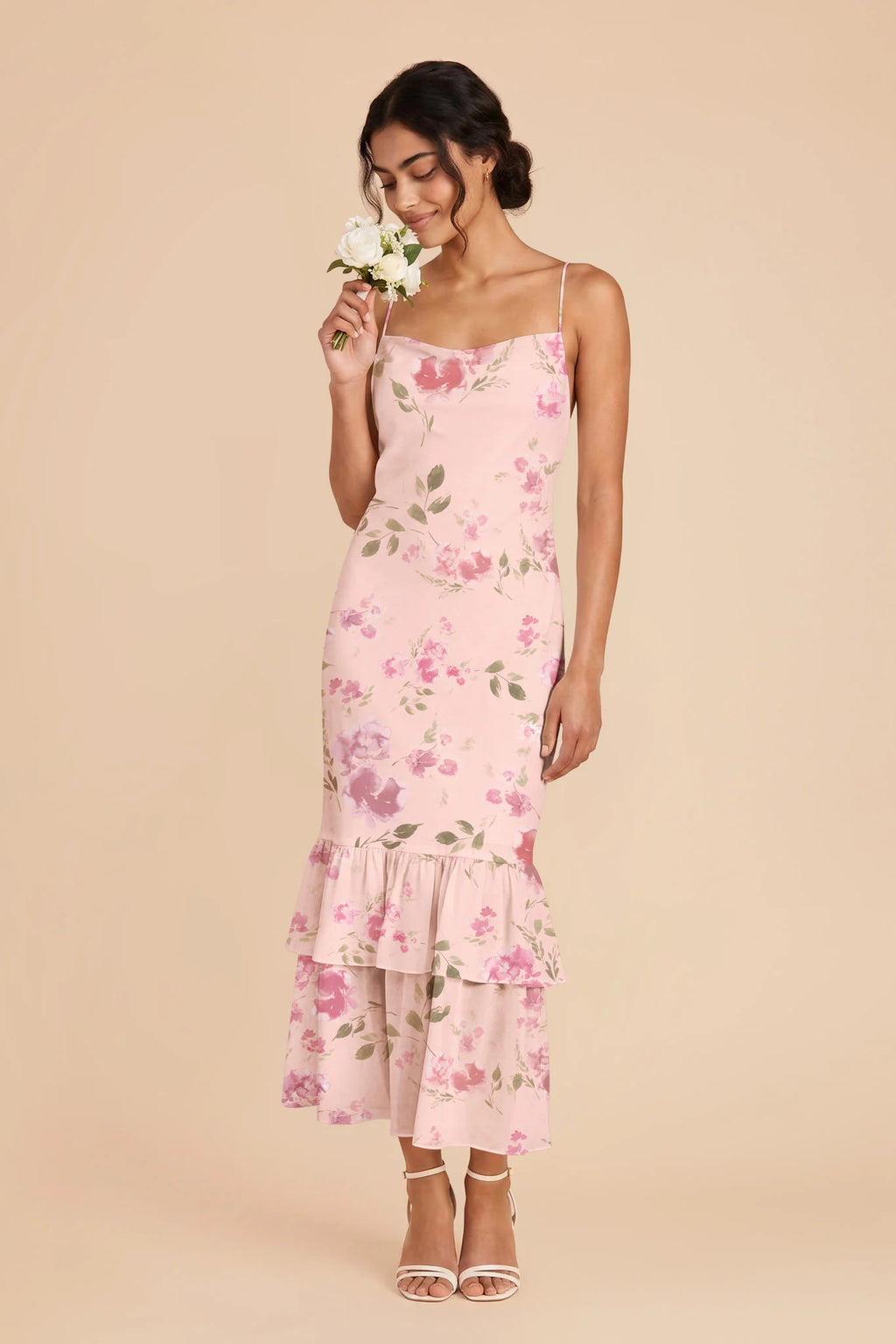 Liora Blush Pink Rococo Floral front view bridesmaid dress