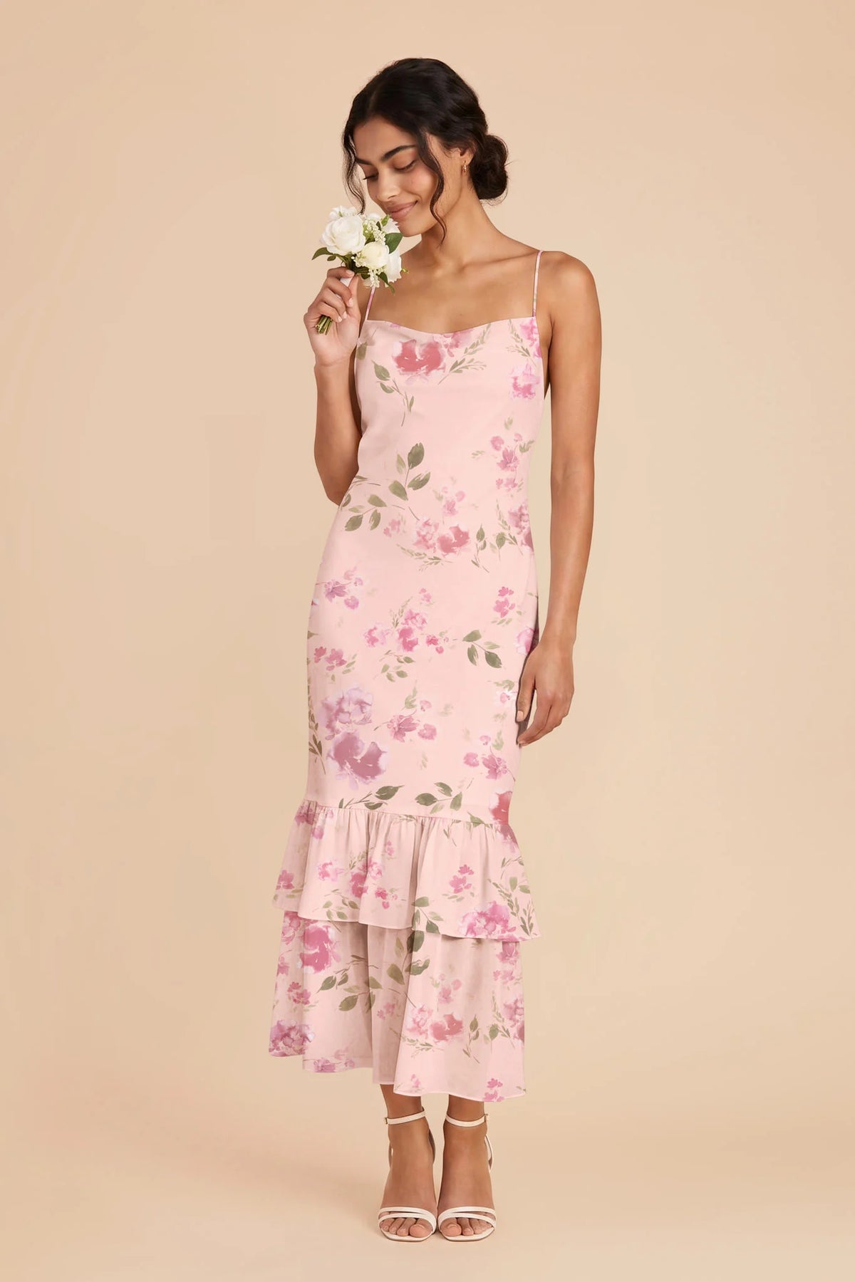 Liora Blush Pink Rococo Floral front view bridesmaid dress