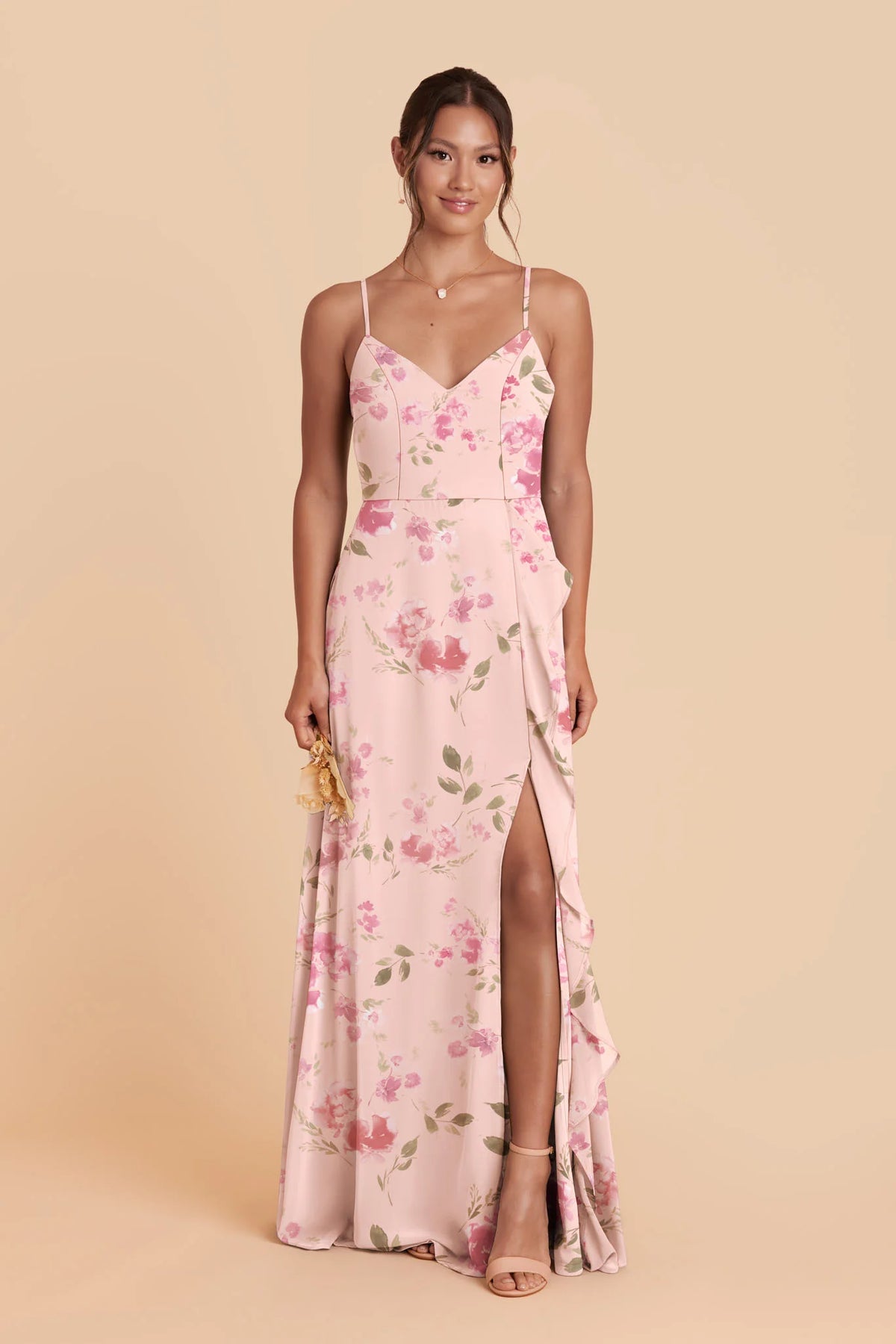 Margot Blush Pink Rococo Floral front view bridesmaid dress