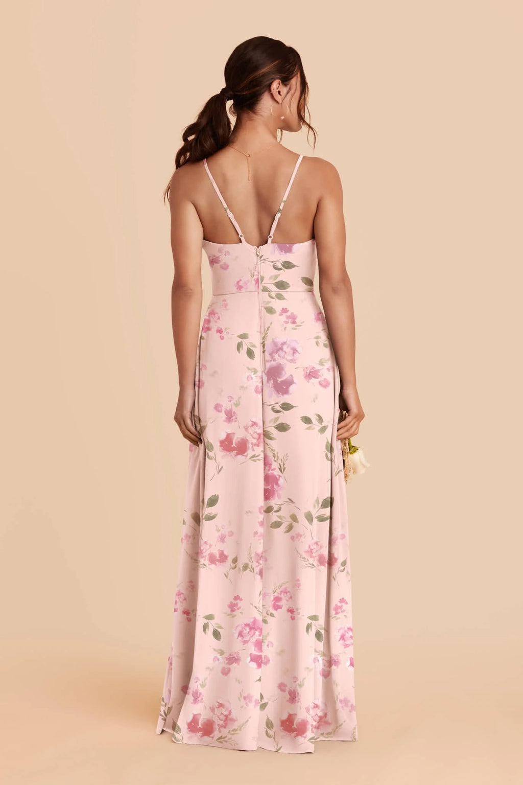 Margot Blush Pink Rococo Floral back view bridesmaid dress