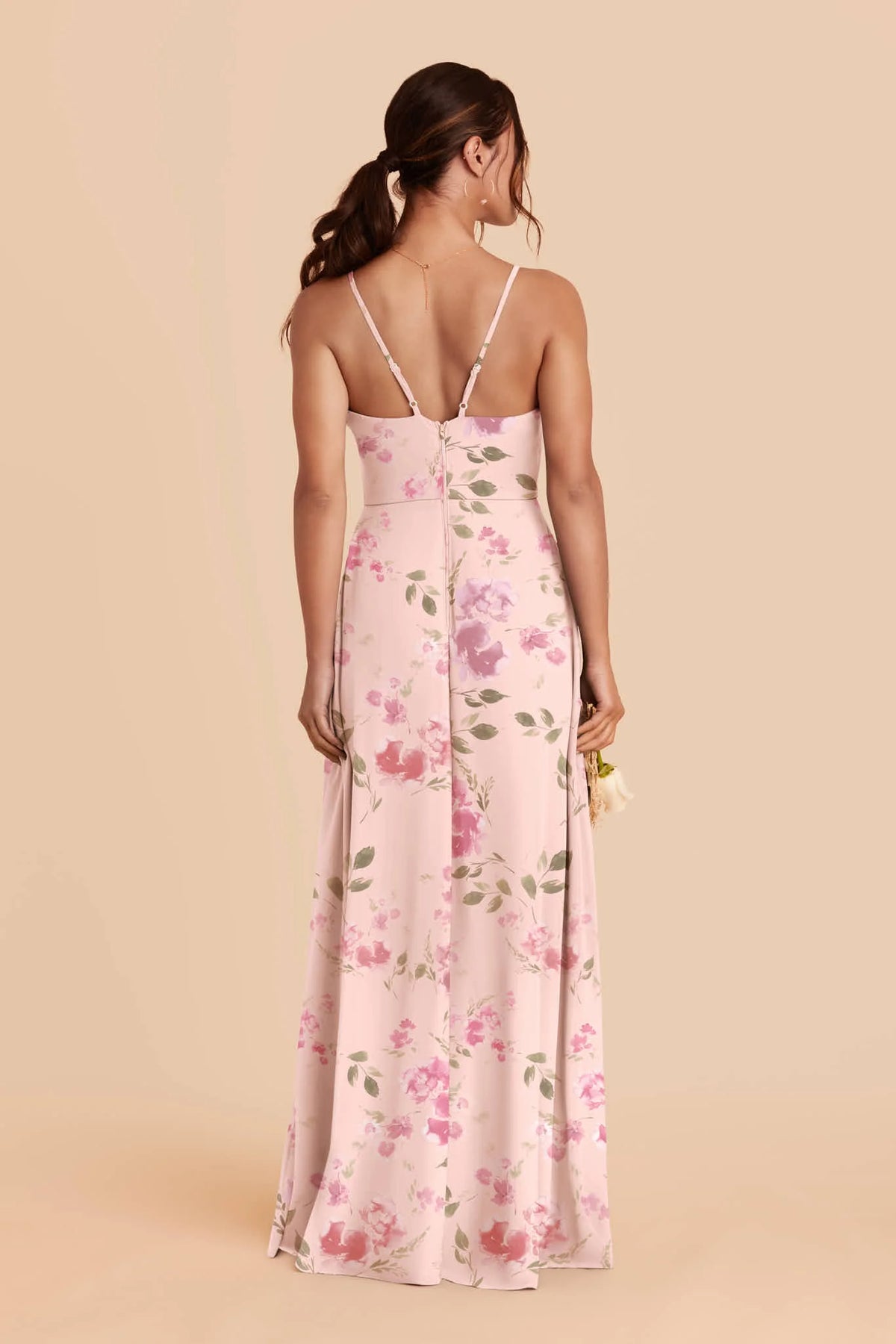 Margot Blush Pink Rococo Floral back view bridesmaid dress