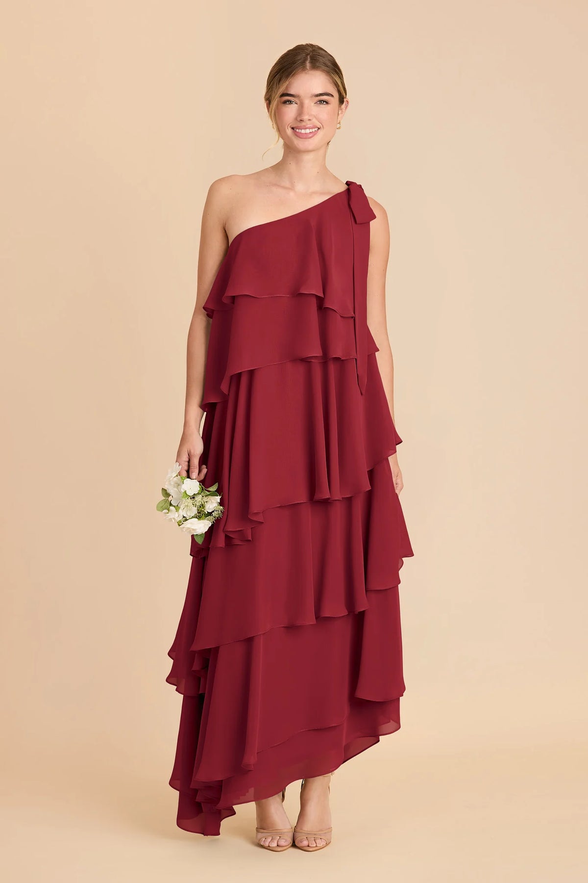 Marisol Burgundy front view bridesmaid dress