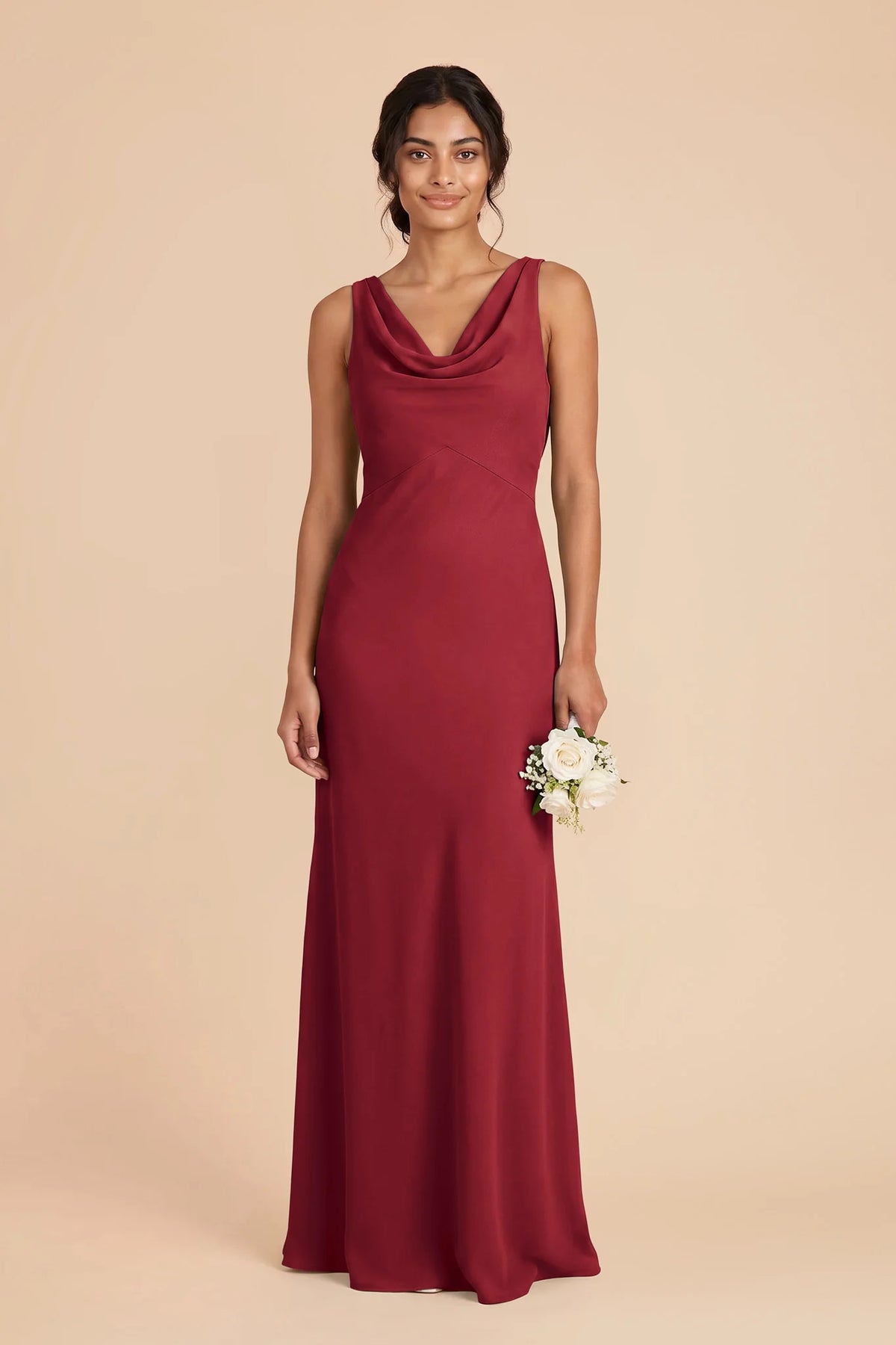 Odette Burgundy front view bridesmaid dress