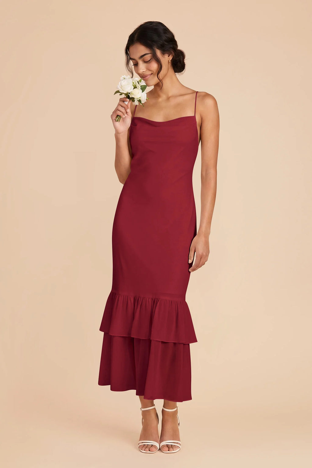Liora Burgundy front view bridesmaid dress