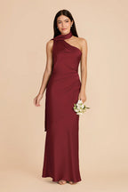 Ariadne Burgundy front view bridesmaid dress