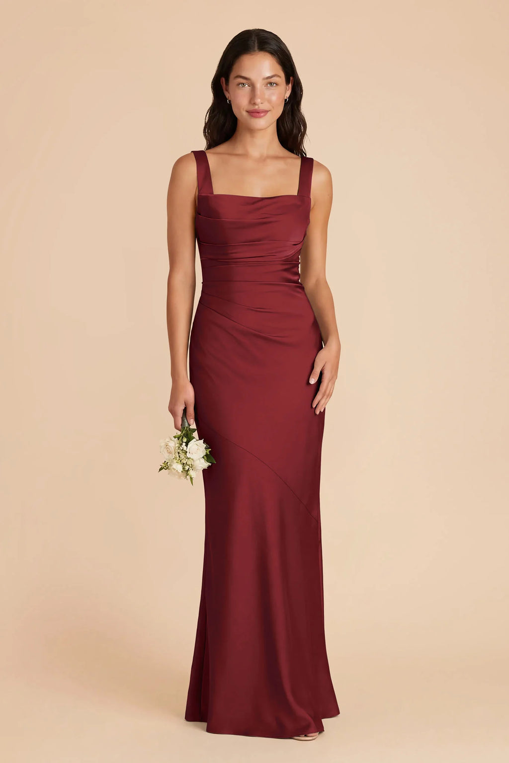 Colette Burgundy front view bridesmaid dress