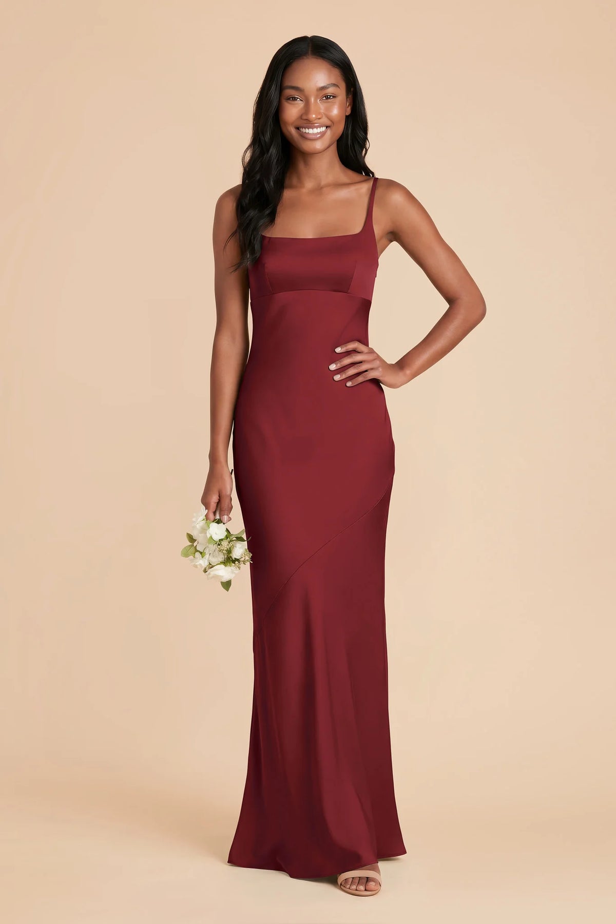 Noelle Burgundy front view bridesmaid dress
