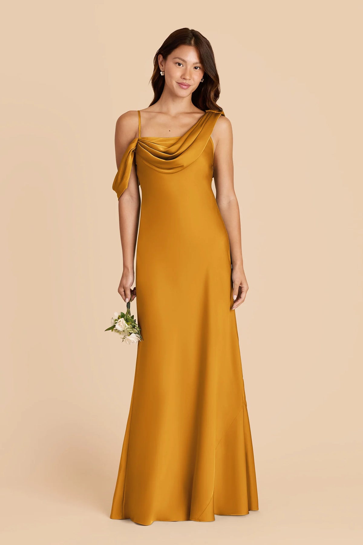 Thalia Butterscotch front view bridesmaid dress