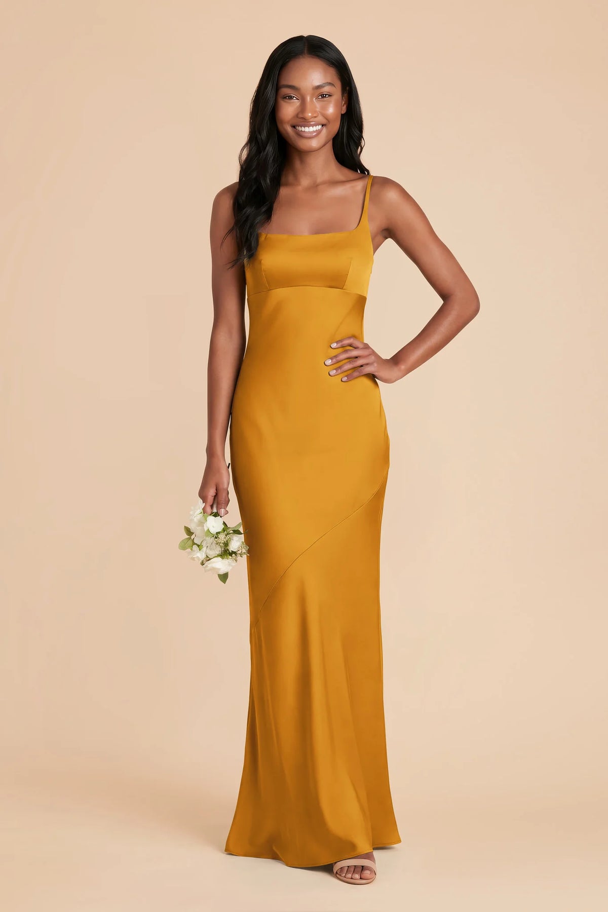 Noelle Butterscotch front view bridesmaid dress