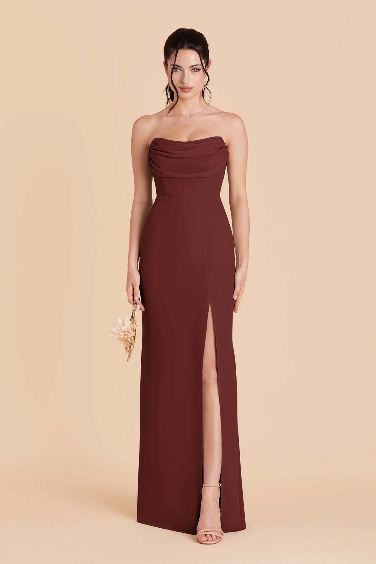 Odessa Cabernet front view bridesmaid dress
