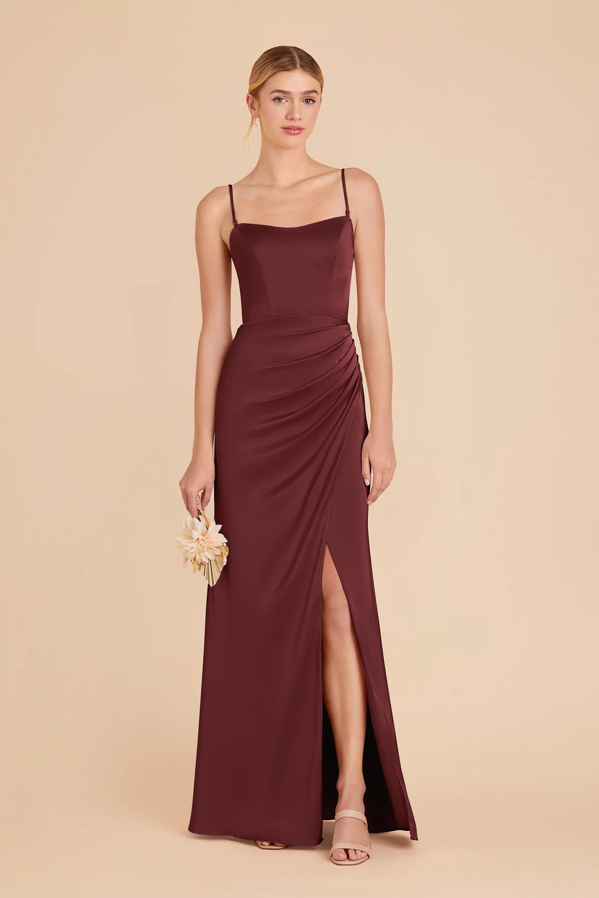 Lucienne Cabernet front view bridesmaid dress