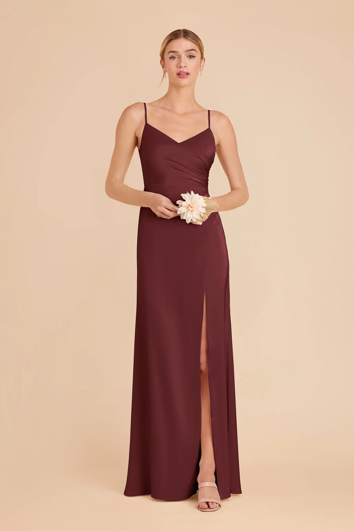 Elara Cabernet front view bridesmaid dress