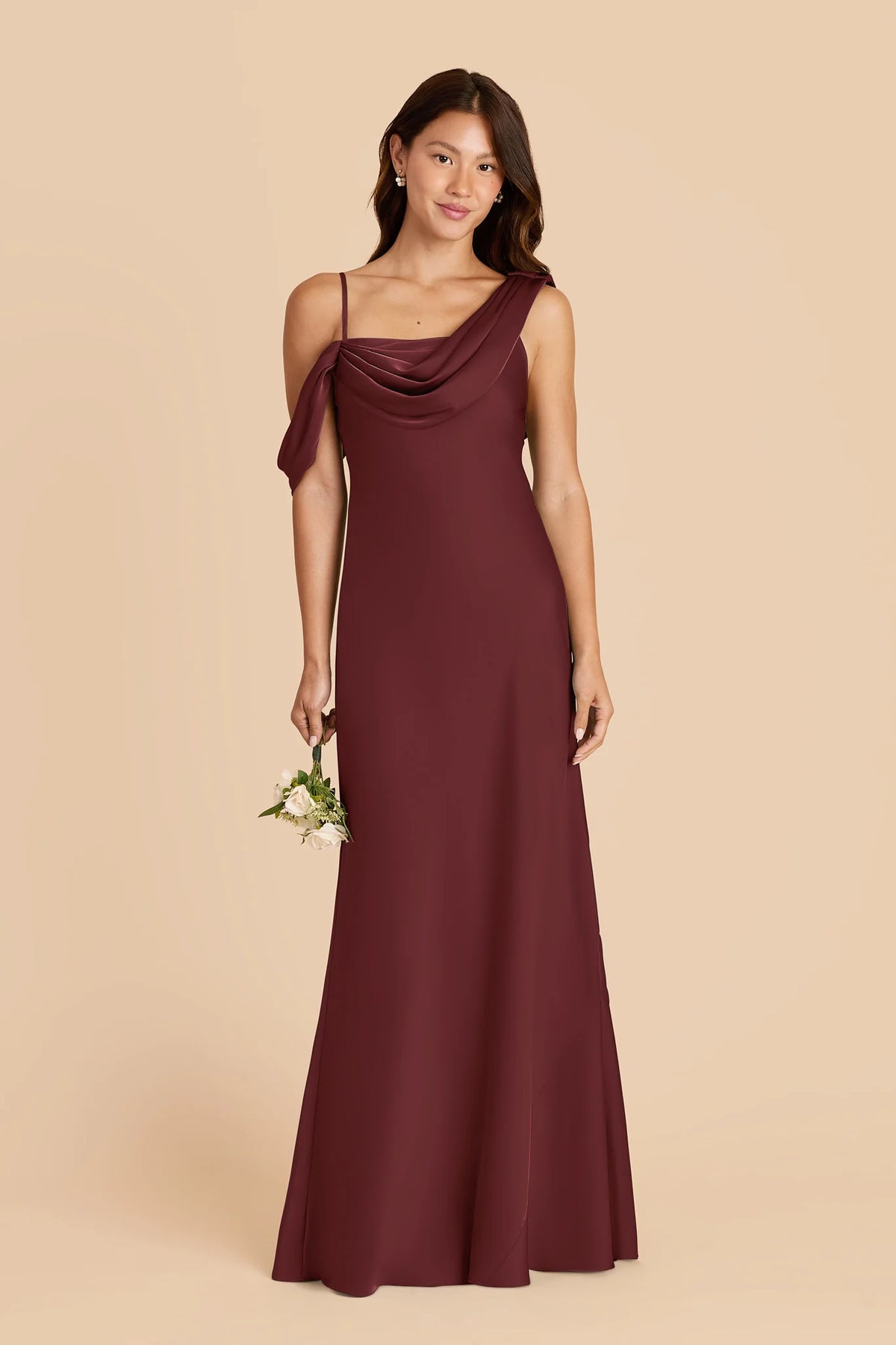Thalia Cabernet front view bridesmaid dress