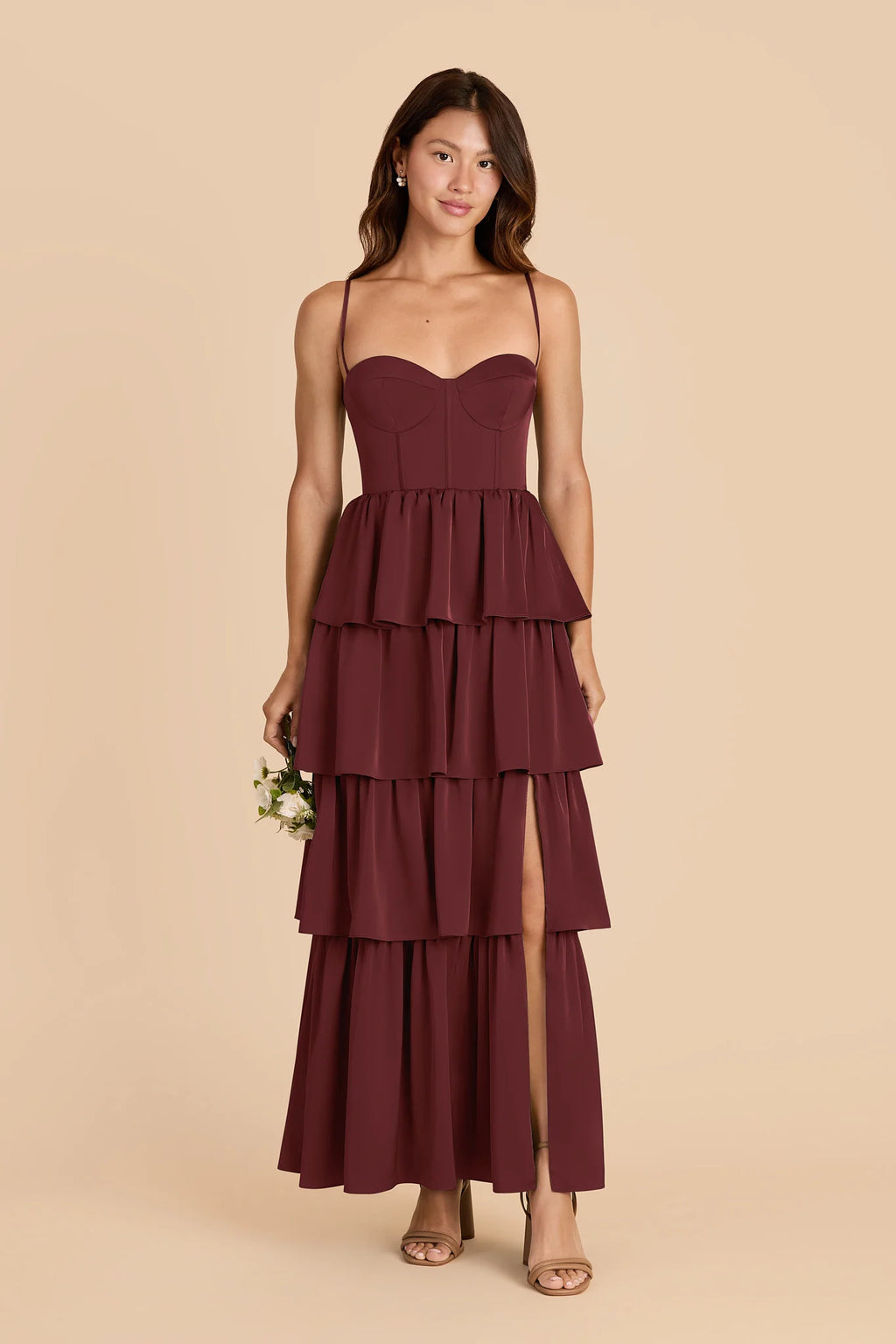 Calista Cabernet front view bridesmaid dress