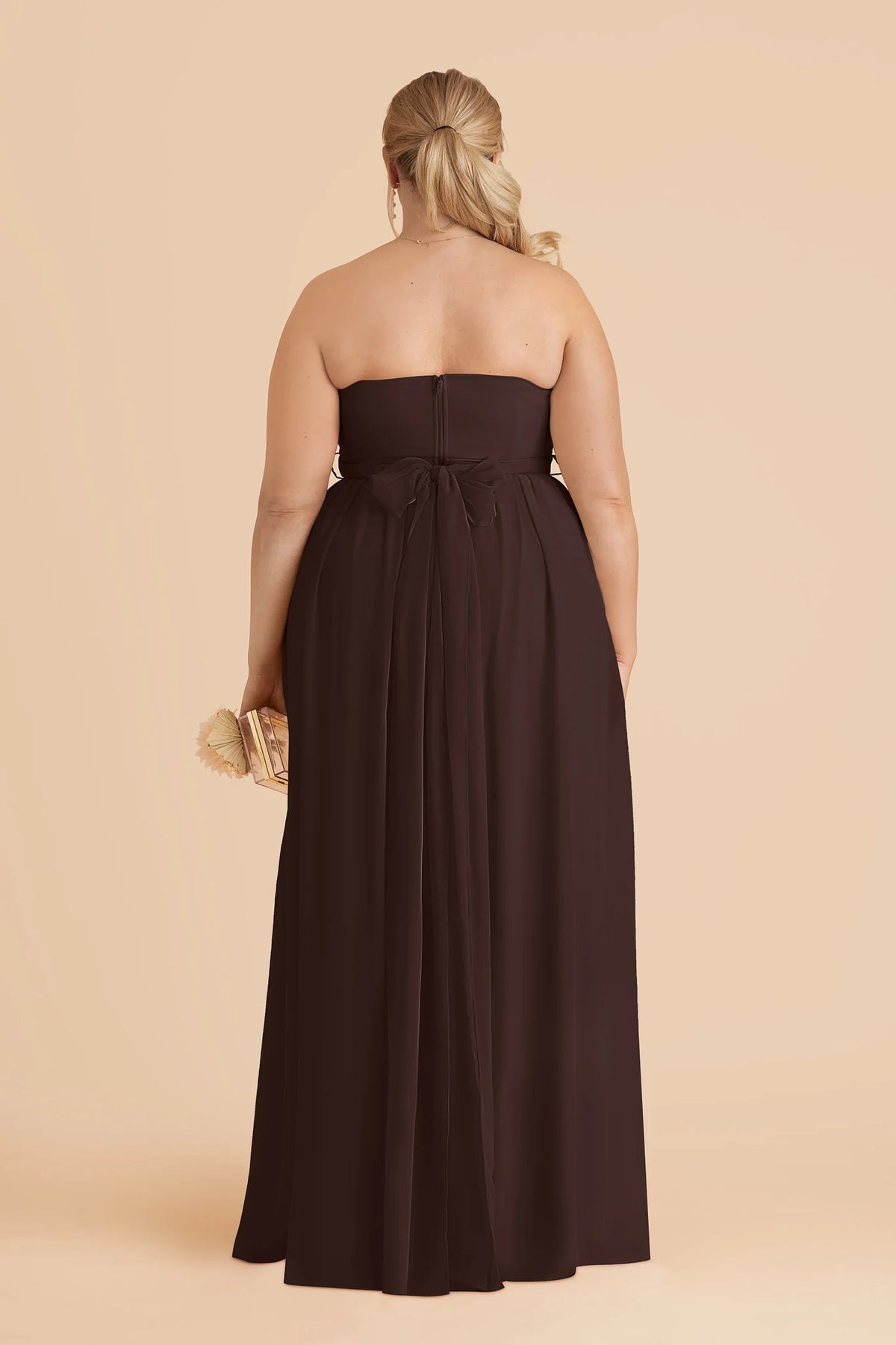Elodie Café Noir back view bridesmaid dress