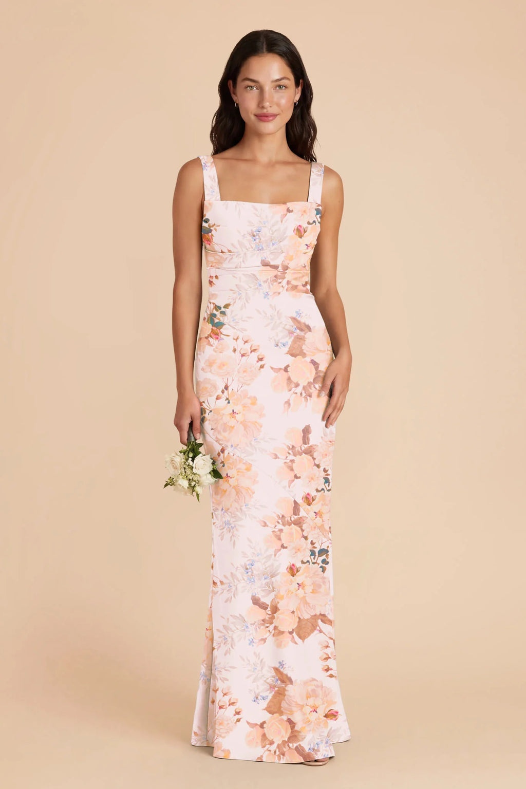 Colette Champagne Cascadia Bouquet front view bridesmaid dress