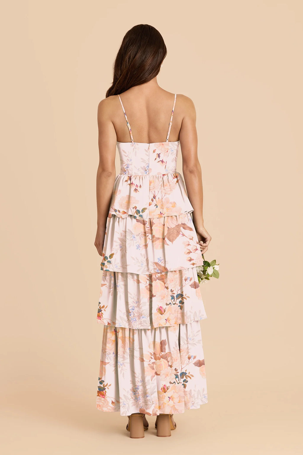 Calista Champagne Cascadia Bouquet back view bridesmaid dress