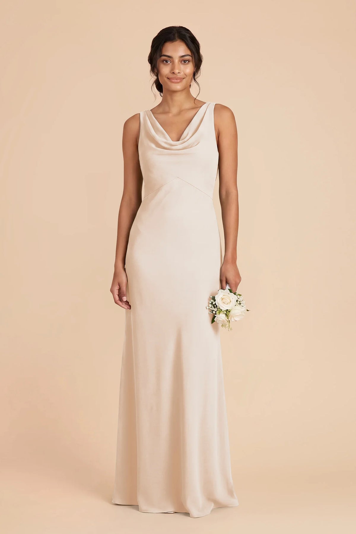 Odette Champagne front view bridesmaid dress