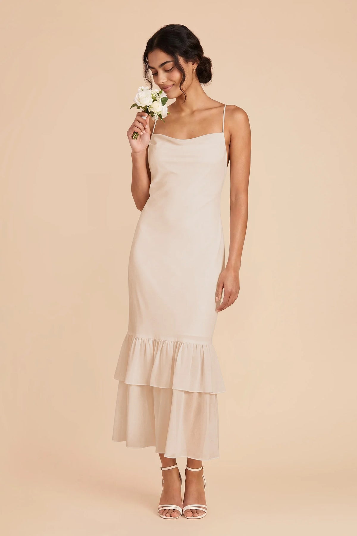 Liora Champagne front view bridesmaid dress
