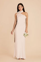 Ariadne Champagne front view bridesmaid dress