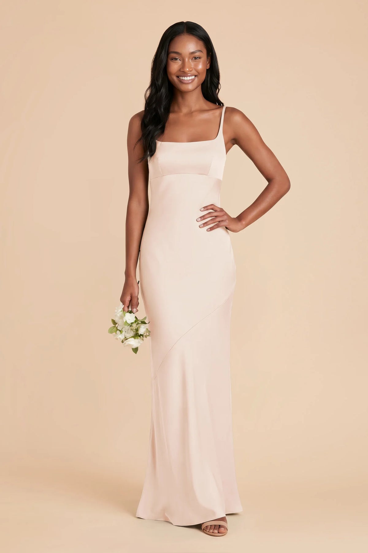 Noelle Champagne front view bridesmaid dress