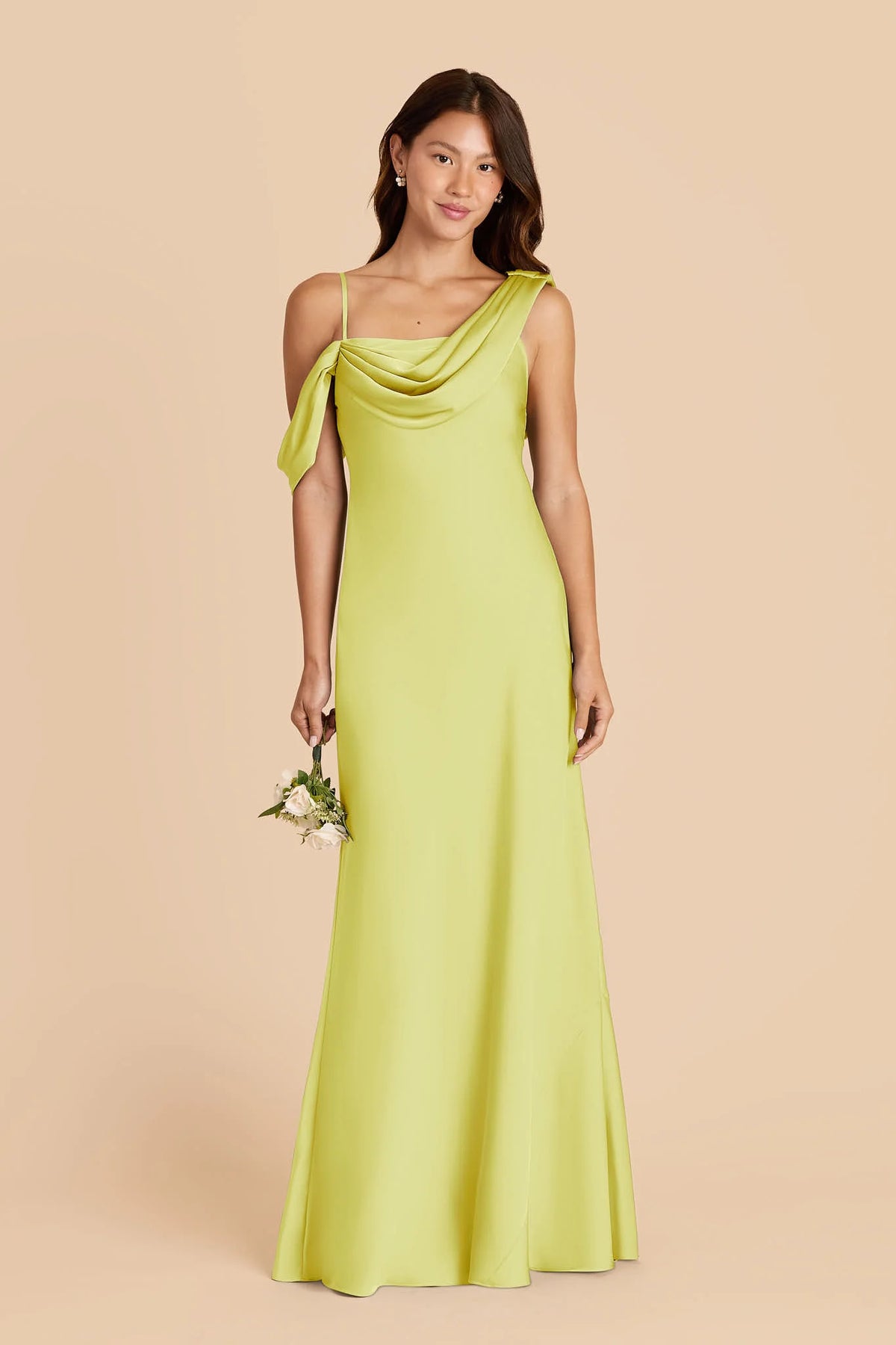 Thalia Chartreuse front view bridesmaid dress