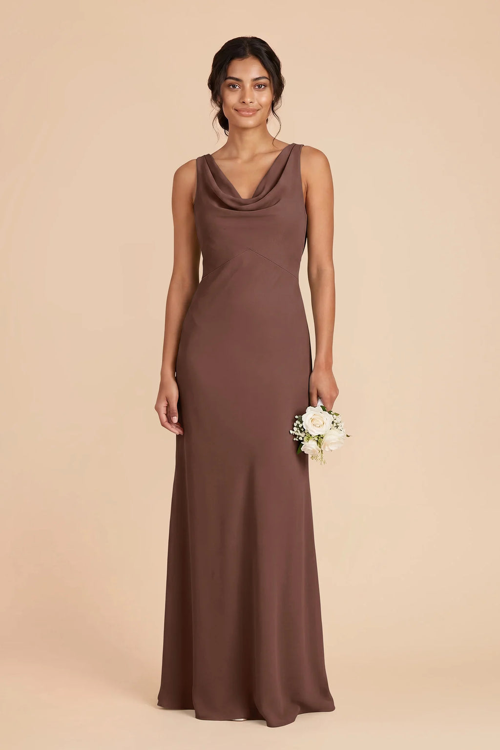 Odette Chocolate Brown front view bridesmaid dress