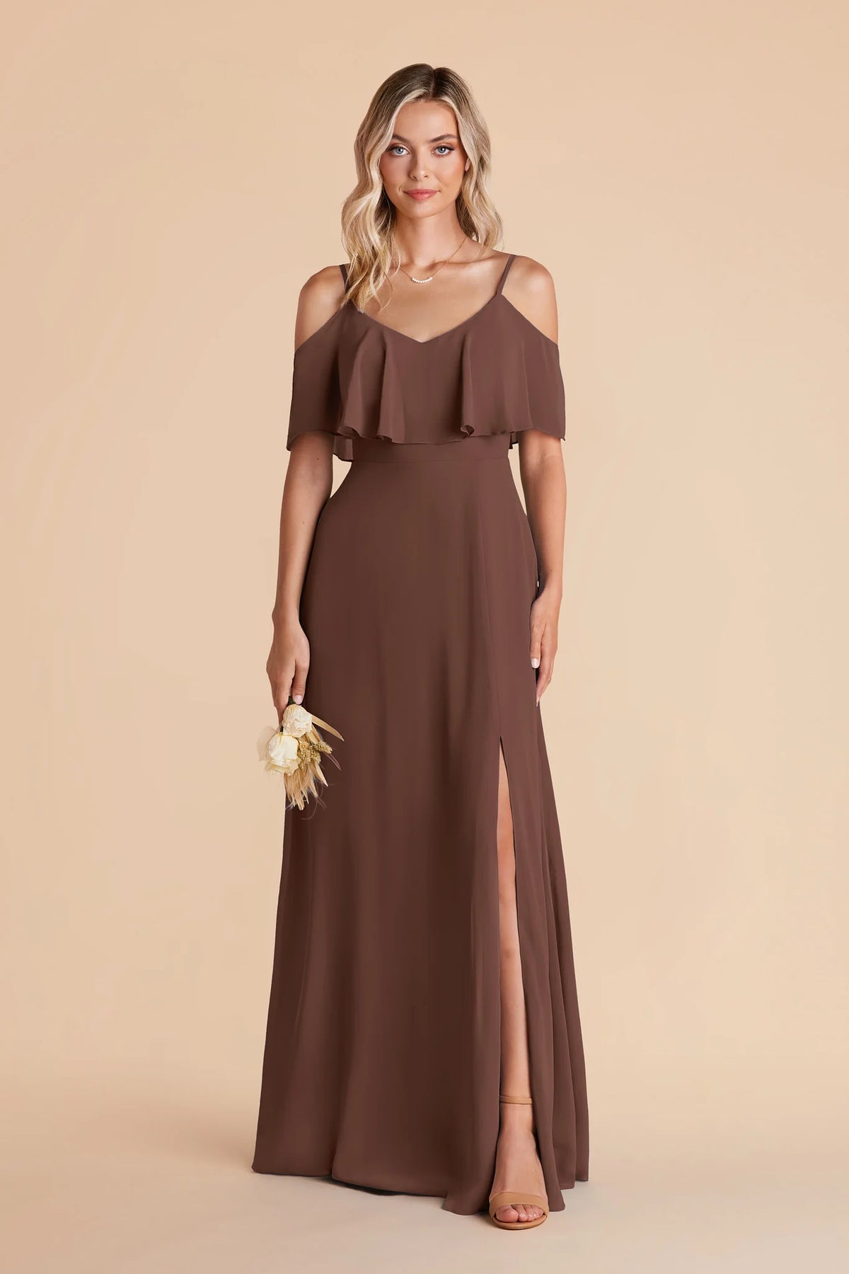 Genevieve Chocolate Brown front view bridesmaid dress