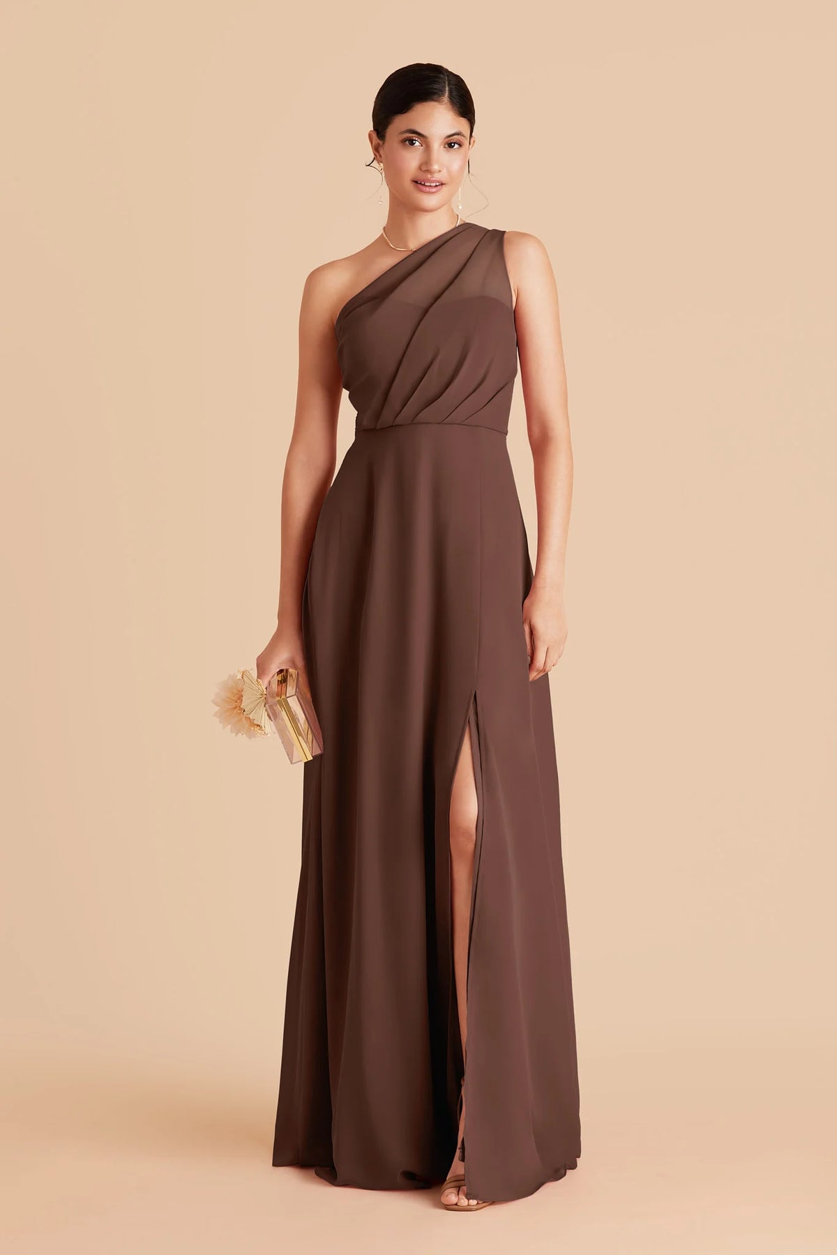 Celine Chocolate Brown front view bridesmaid dress