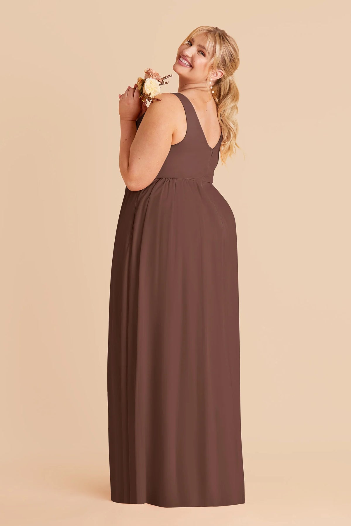 Annelise Chocolate Brown back view bridesmaid dress