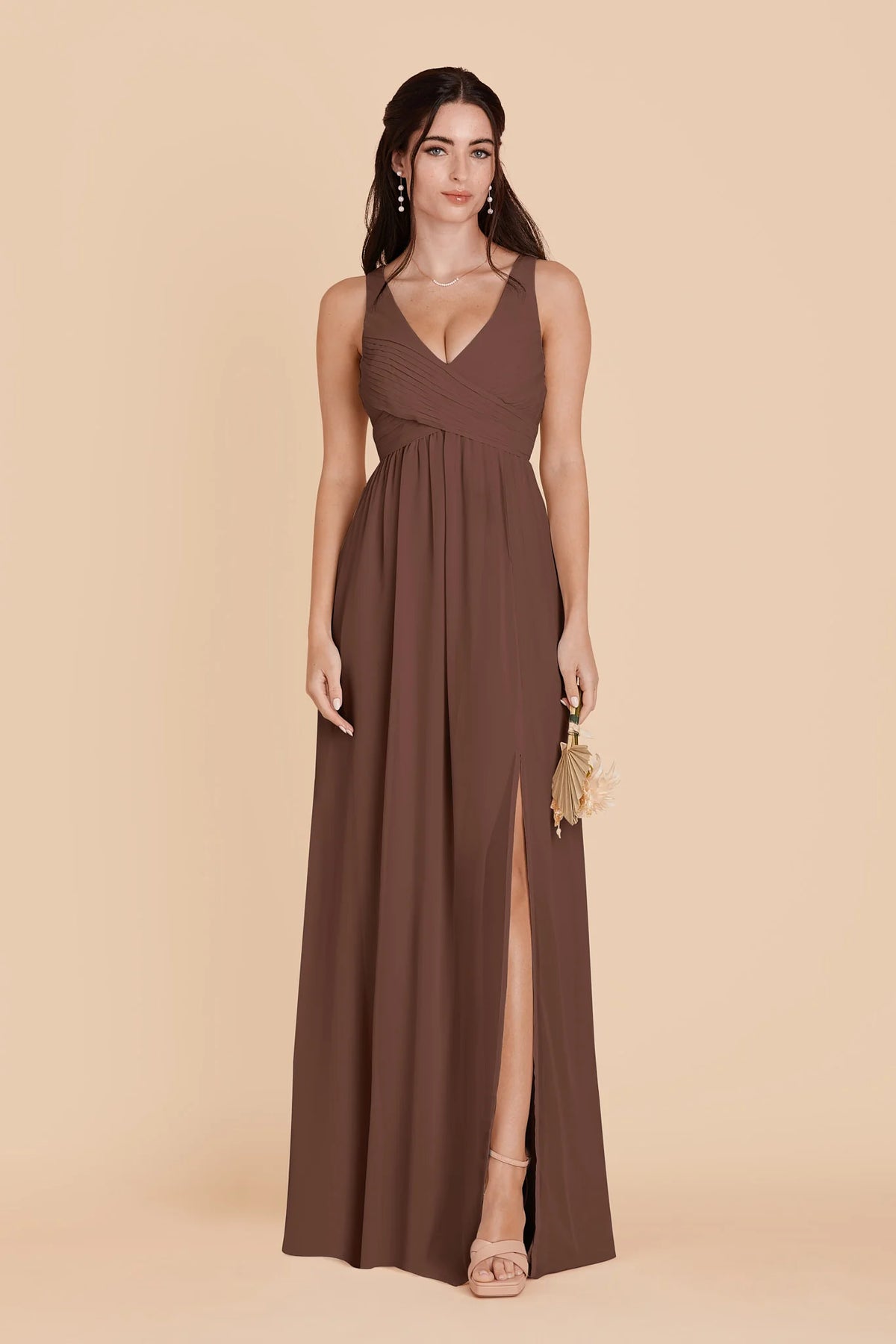 Annelise Chocolate Brown front view bridesmaid dress