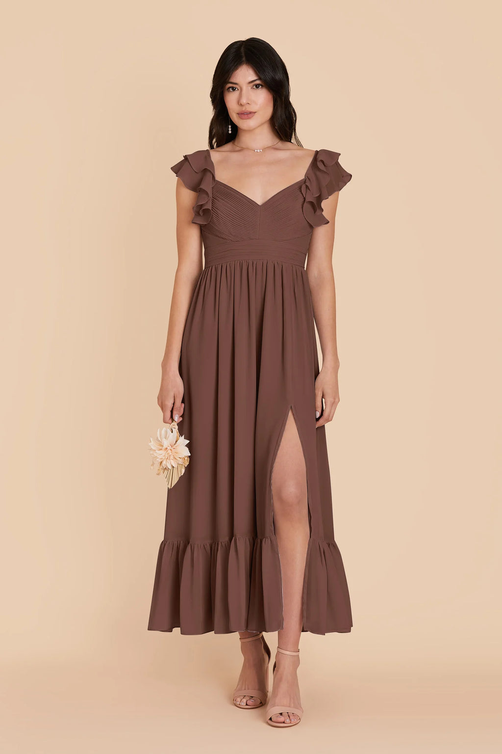 Talia Chocolate Brown front view bridesmaid dress