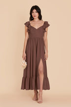 Talia Chocolate Brown front view bridesmaid dress