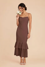 Liora Chocolate Brown front view bridesmaid dress