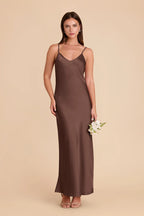 Amara Chocolate Brown front view bridesmaid dress