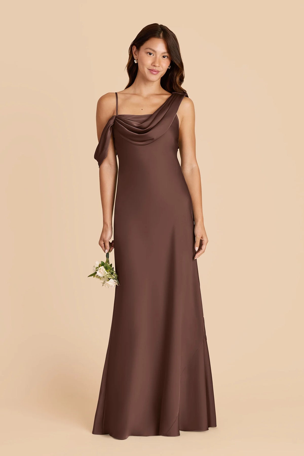 Thalia Chocolate Brown front view bridesmaid dress