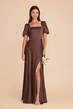 Selene Chocolate Brown front view bridesmaid dress