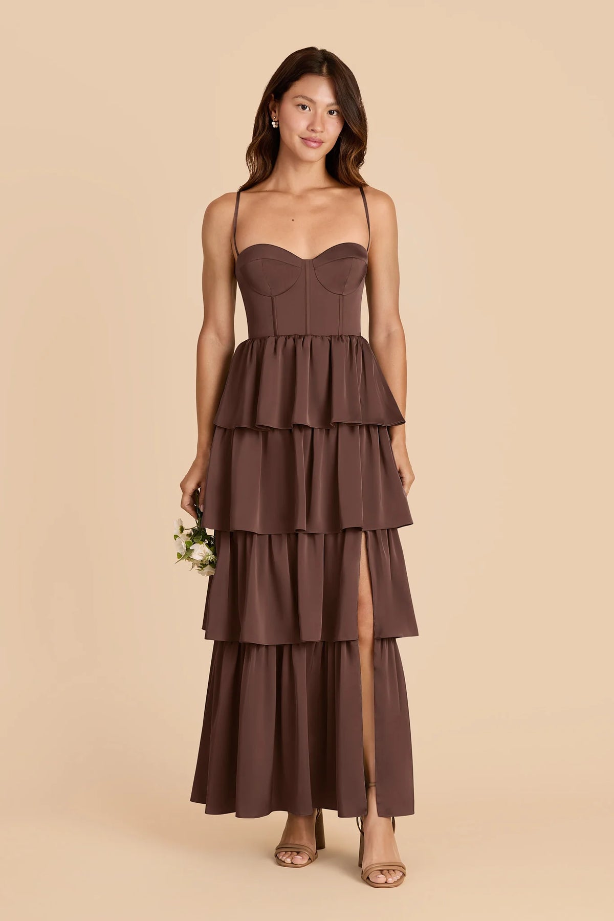Calista Chocolate Brown front view bridesmaid dress