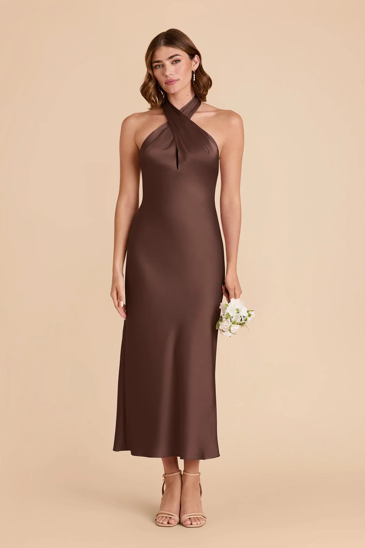 Seraphine Chocolate Brown front view bridesmaid dress