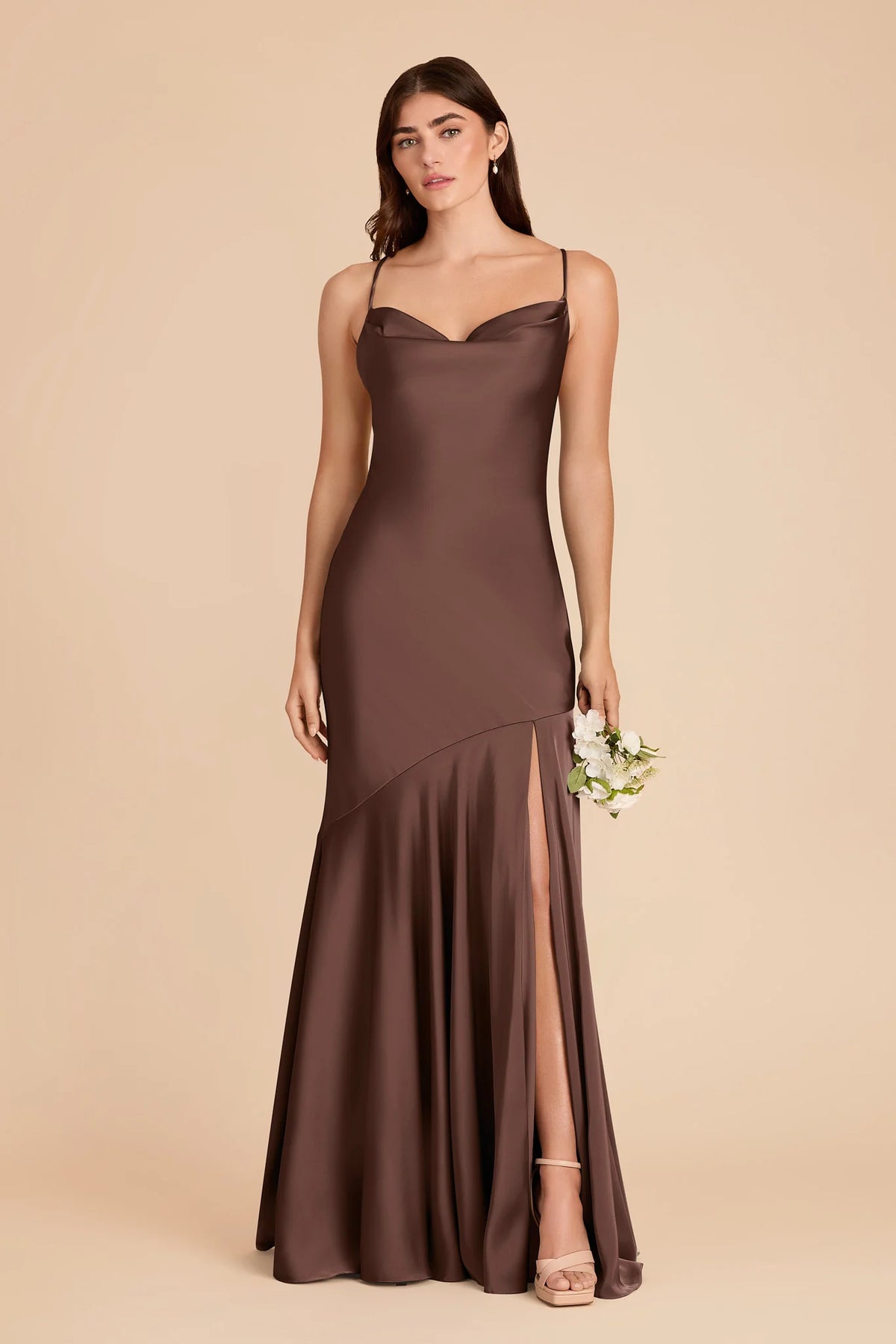 Estelle Chocolate Brown front view bridesmaid dress