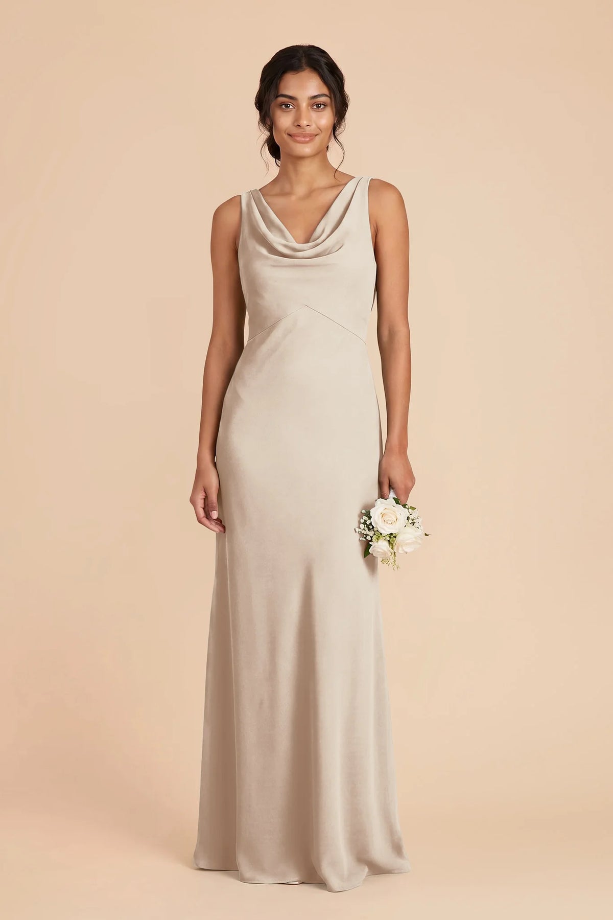 Odette Classic Champagne front view bridesmaid dress