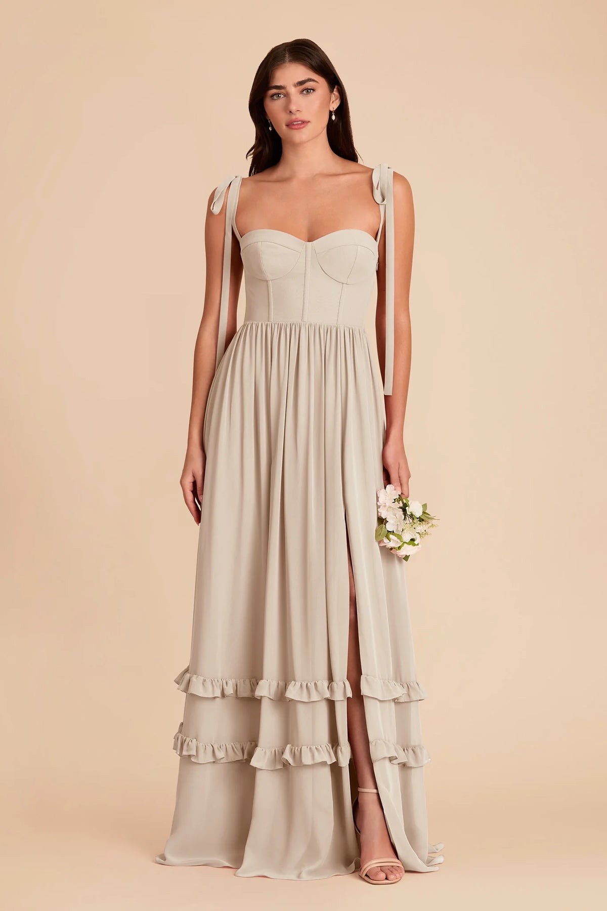 Daphne Classic Champagne front view bridesmaid dress