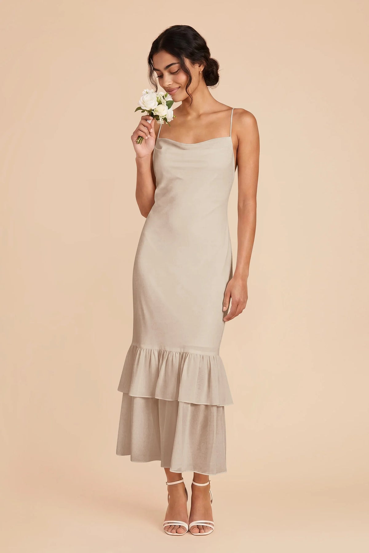 Liora Classic Champagne front view bridesmaid dress