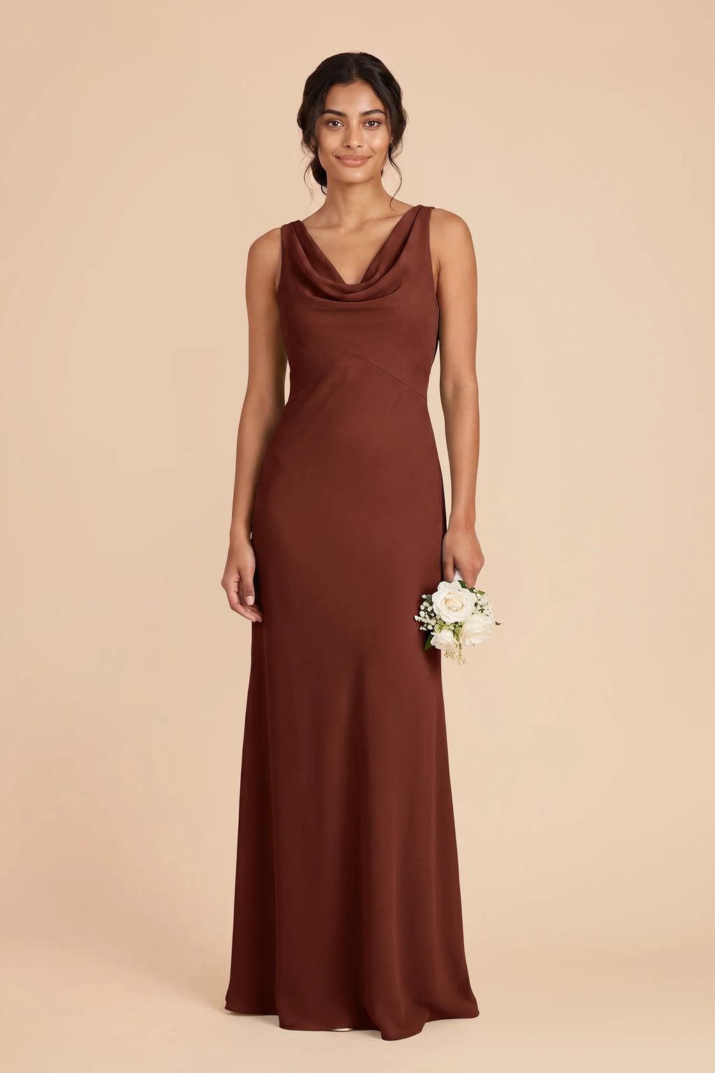 Odette Cognac front view bridesmaid dress