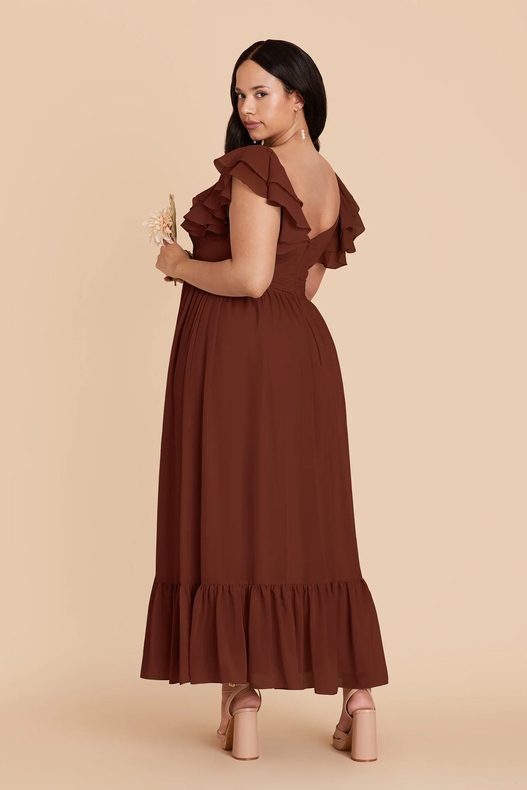 Talia Cognac back view bridesmaid dress