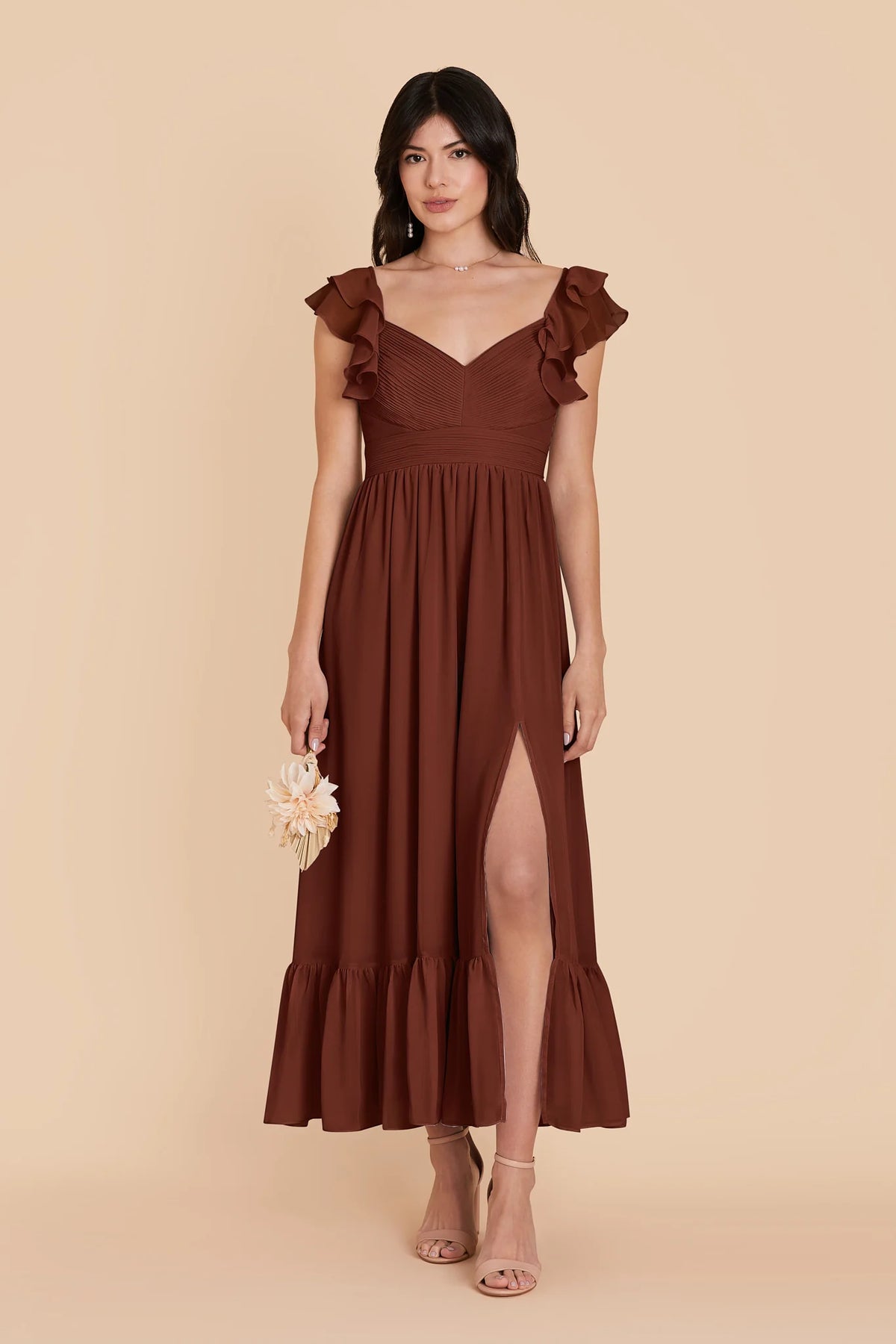 Talia Cognac front view bridesmaid dress